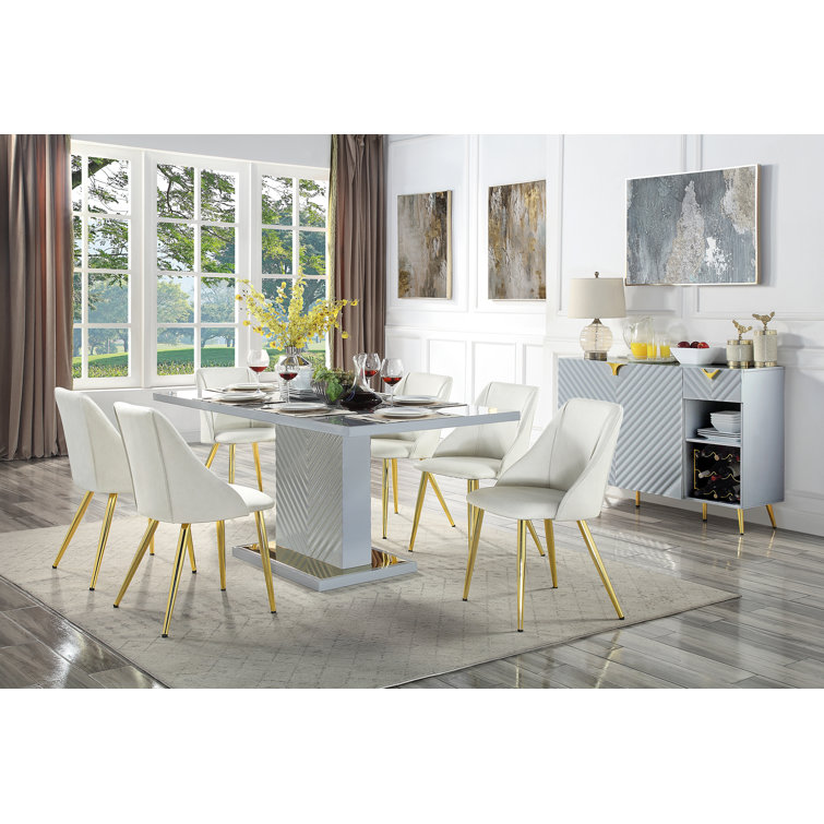 Gray High Gloss Extendable Wood Dining Table for Eight