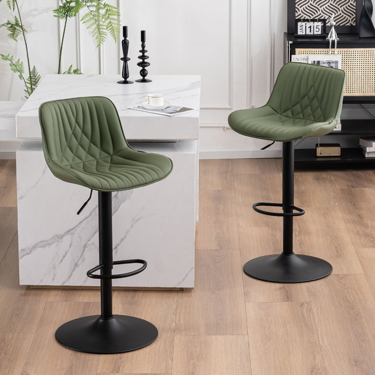 Bean Green Adjustable Swivel Faux Leather Bar Stools with Iron Base