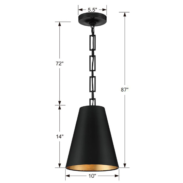Matte Black and Antique Gold Drum Pendant with Iron Shade