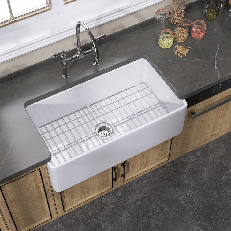 White Fireclay Farmhouse Apron Front Kitchen Sink