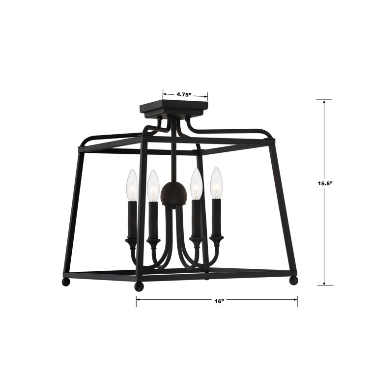Sylvan 16'' Black Forged Glass 4-Light Flush Mount