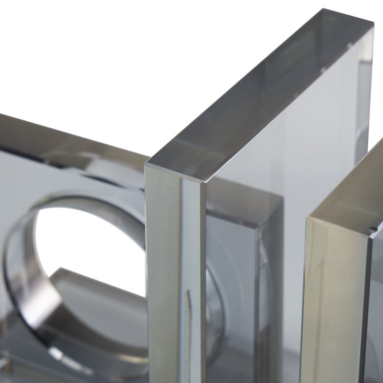 Clear Glass Geometric Non-Skid Bookends with Circle Cut Outs