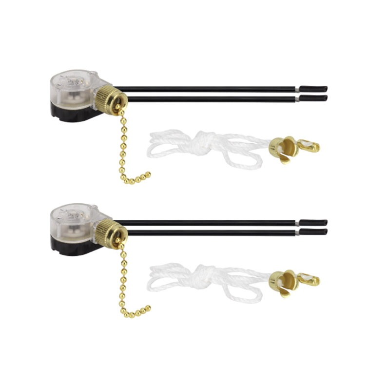 Polished Brass Ceiling Fan Light Switch with Pull Chain, 2-Pack