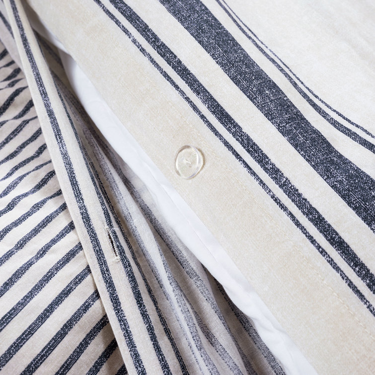 Navy Full/Queen Cotton Farmhouse Stripe Reversible Duvet Cover Set