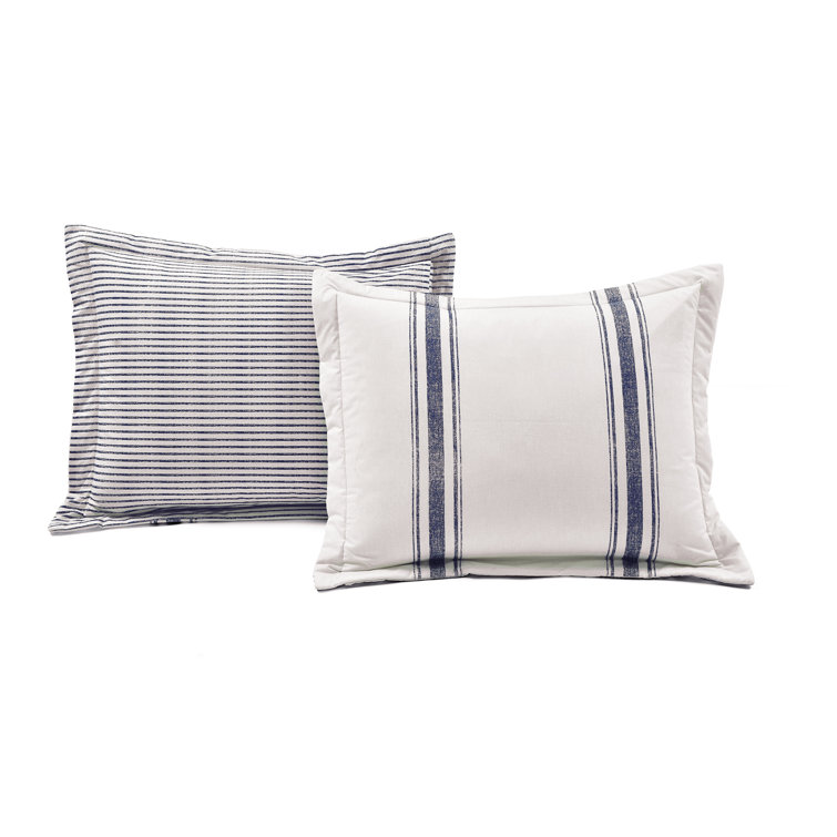 Navy Full/Queen Cotton Farmhouse Stripe Reversible Duvet Cover Set