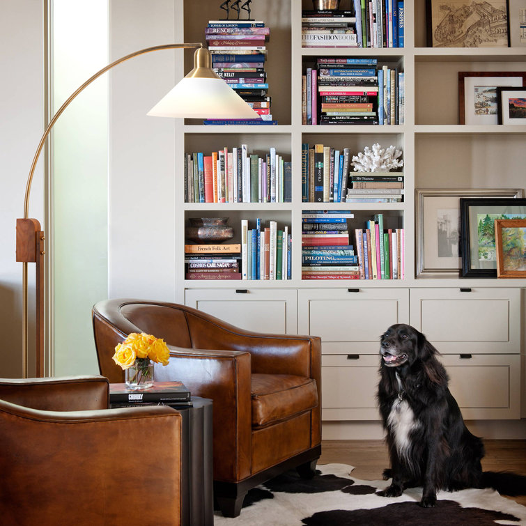 Melmar Weathered Brass Walnut Adjustable Arc Floor Lamp
