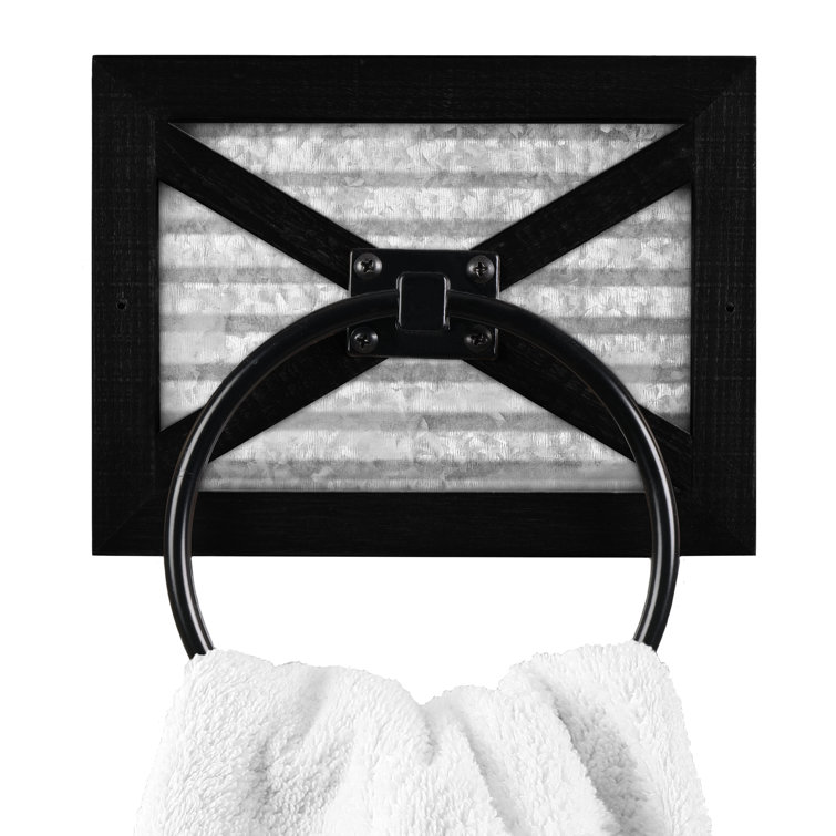 Rustic Black Wood and Metal Wall Mounted Towel Ring