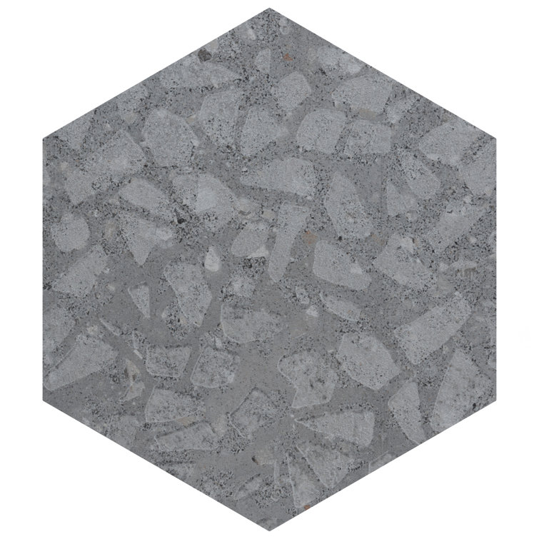 Gray Hexagon Porcelain Tile with Terrazzo Look