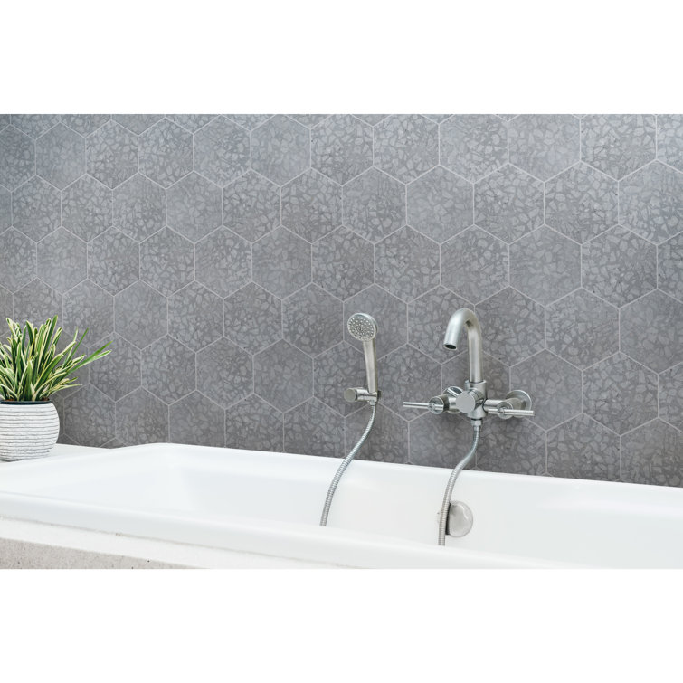 Gray Hexagon Porcelain Tile with Terrazzo Look