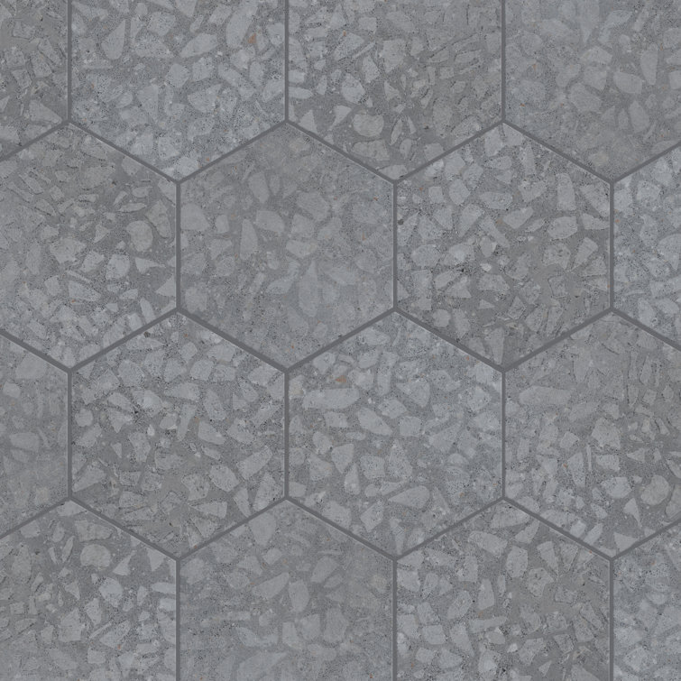 Gray Hexagon Porcelain Tile with Terrazzo Look