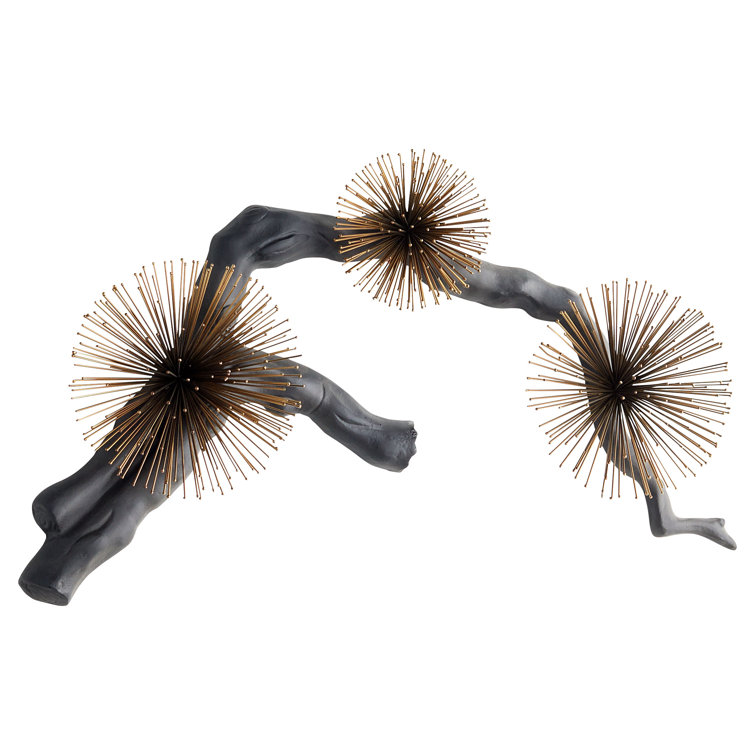 Ichiyo Black and Gold Metal Wall Decor with Floral Accents