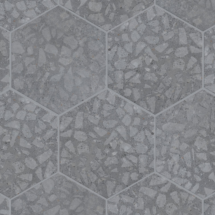 Gray Hexagon Porcelain Tile with Terrazzo Look