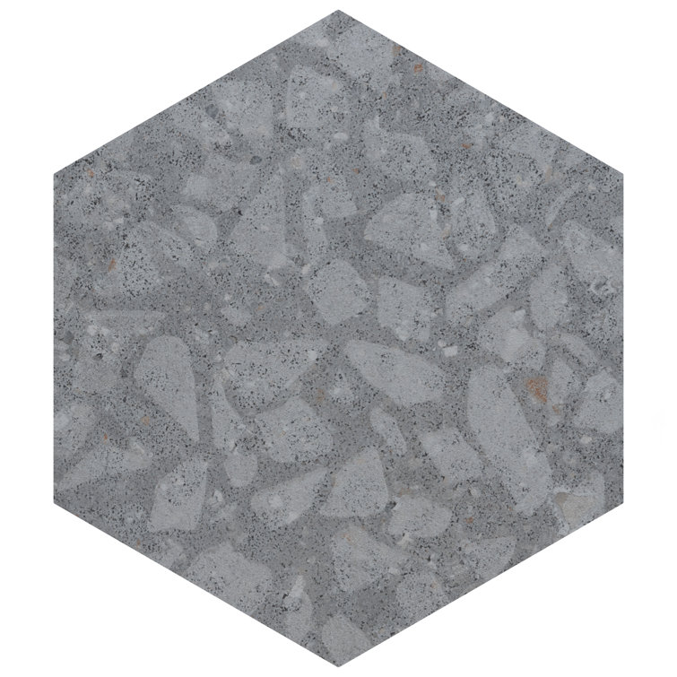 Gray Hexagon Porcelain Tile with Terrazzo Look