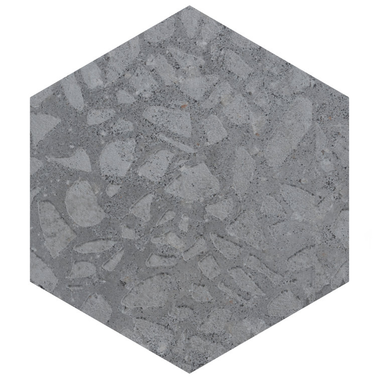 Gray Hexagon Porcelain Tile with Terrazzo Look