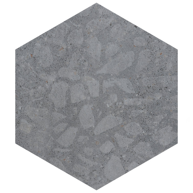 Gray Hexagon Porcelain Tile with Terrazzo Look