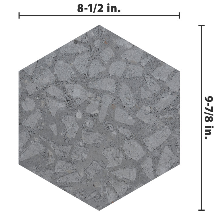 Gray Hexagon Porcelain Tile with Terrazzo Look