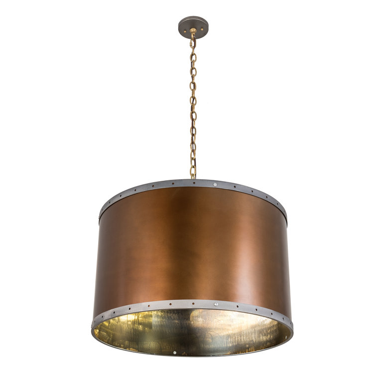 Copper and Glass 4-Light Drum Chandelier