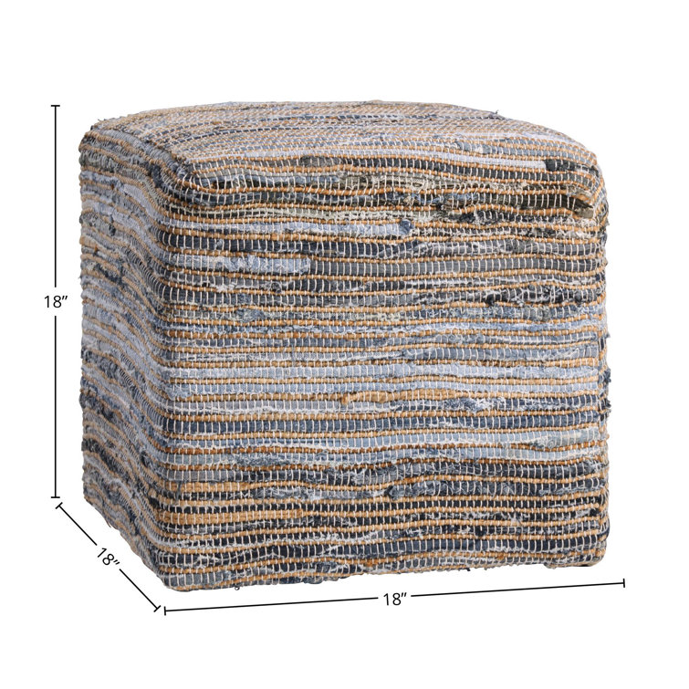 Square Jute and Recycled Denim Upholstered Pouf