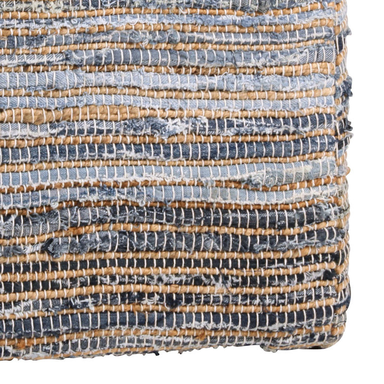 Square Jute and Recycled Denim Upholstered Pouf