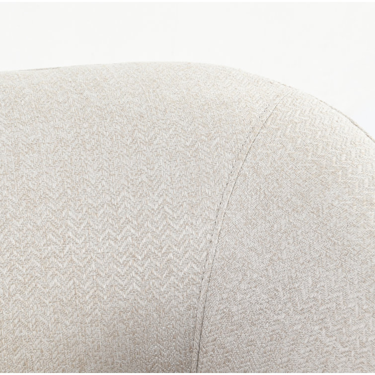 French Beige Basketweave Swivel Accent Chair with Wood Base