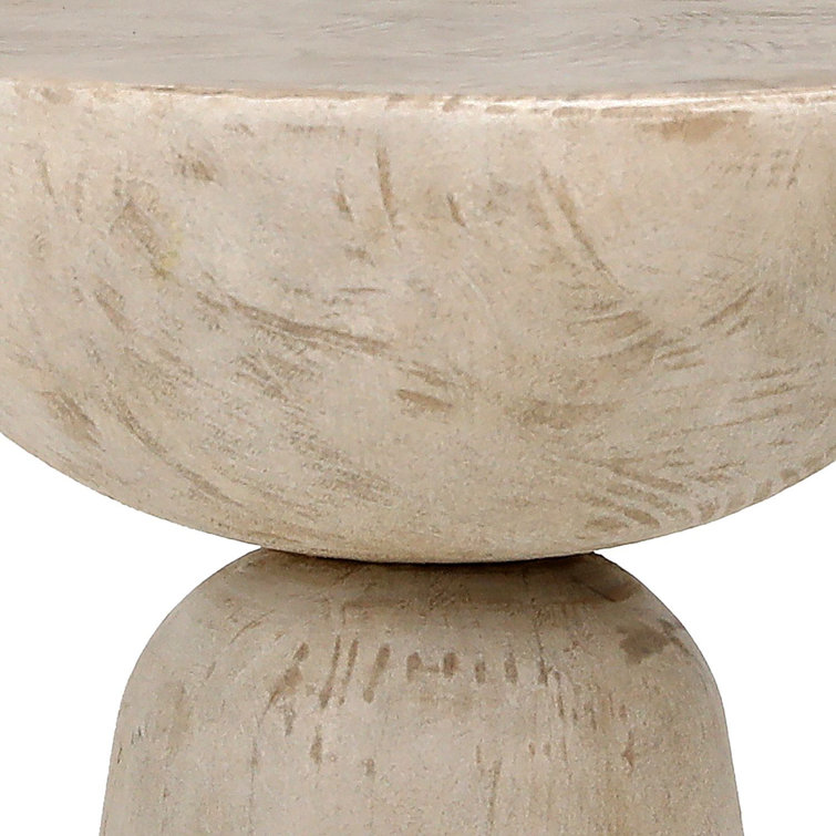 White Wash Pine Round Pedestal End Table