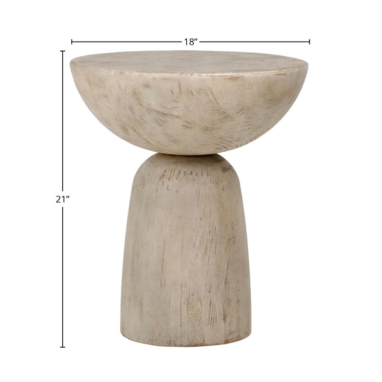 White Wash Pine Round Pedestal End Table