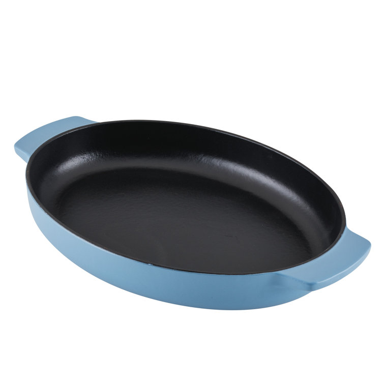 Blue Velvet Enameled Cast Iron Oval Roasting Pan with Handles, 2.5 Quart