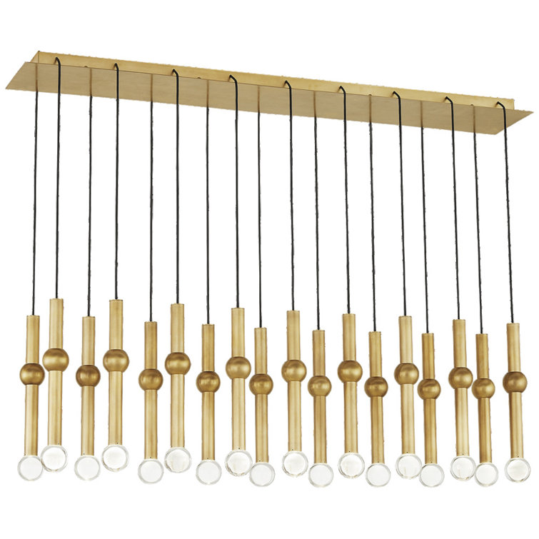 Natural Brass 18-Light LED Pendant with Crystal Shades