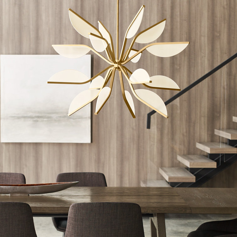 Natural Brass Globe LED Chandelier with Petal Shades