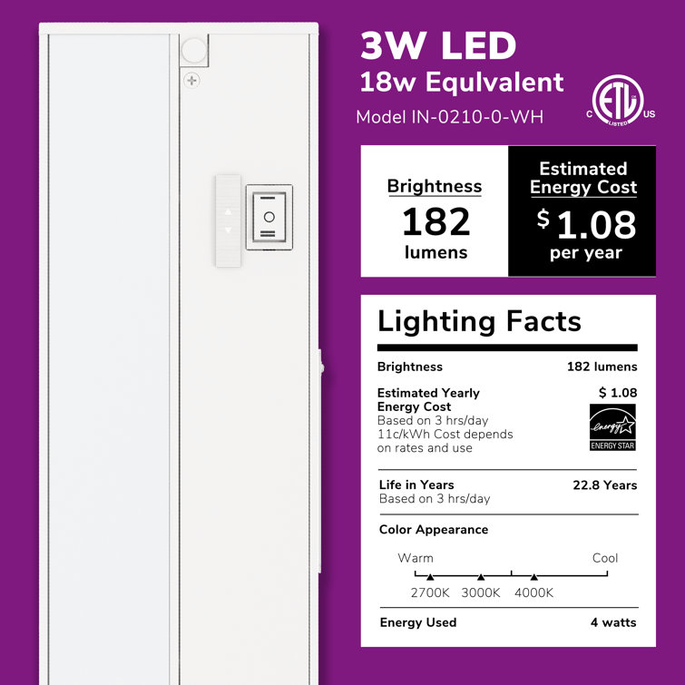 9-Inch White Aluminum Dimmable LED Under Cabinet Light