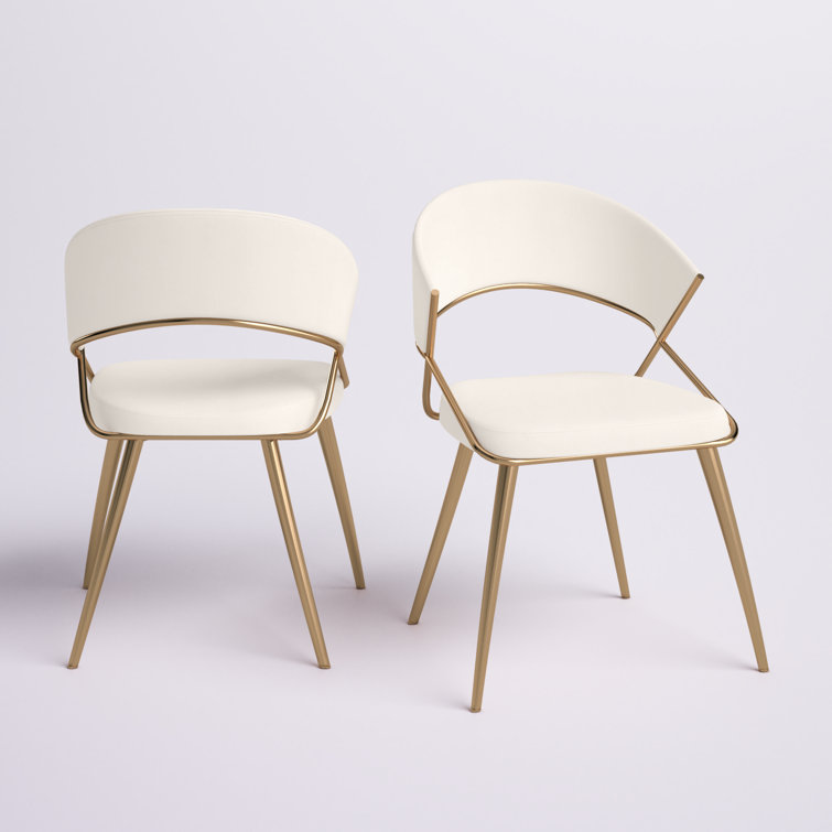 Cream Velvet and Gold Steel Upholstered Dining Chairs - Set of 2