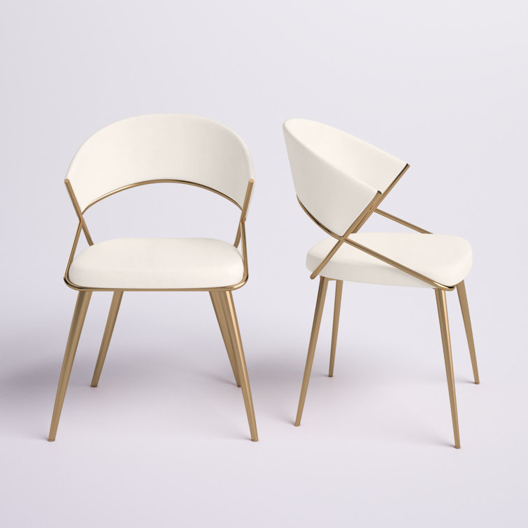 Cream Velvet and Gold Steel Upholstered Dining Chairs - Set of 2