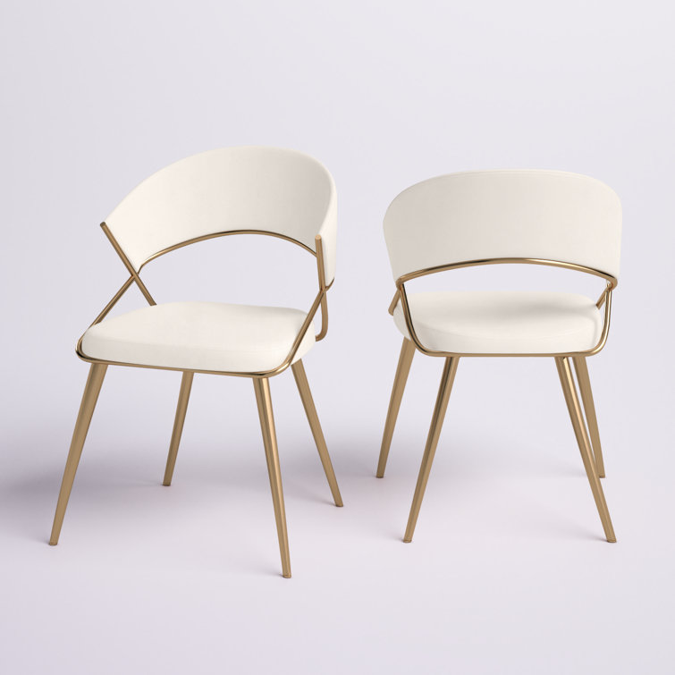 Cream Velvet and Gold Steel Upholstered Dining Chairs - Set of 2