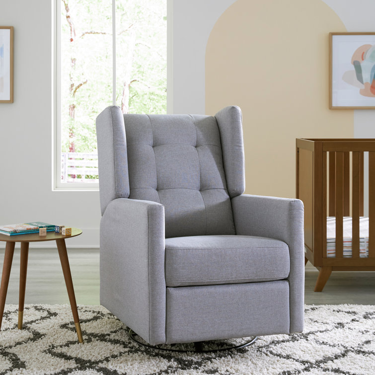 Misty Grey Swivel Recliner with Wood Base