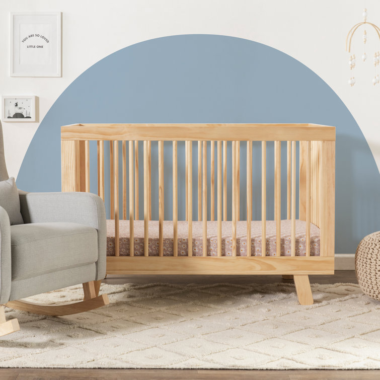 Natural Pine Wood 3-in-1 Convertible Crib with Toddler Rail