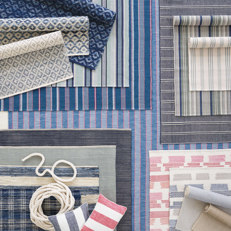 Camden Stripe Blue Cotton Rectangular Rug 3' x 5'