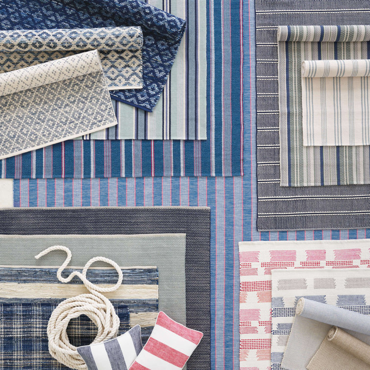 Hillsgrove Blue Stripe Handwoven Wool Cotton Runner Rug