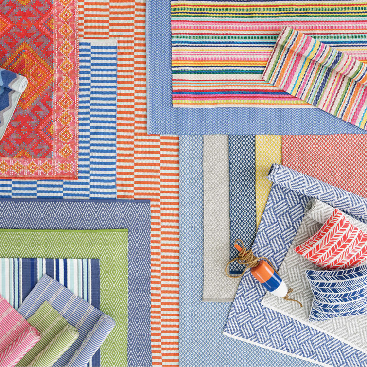 2' x 3' Blue and White Striped Cotton Synthetic Rug