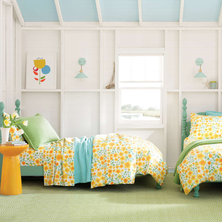Full White Cotton Percale Sunflower Print Sheet Set