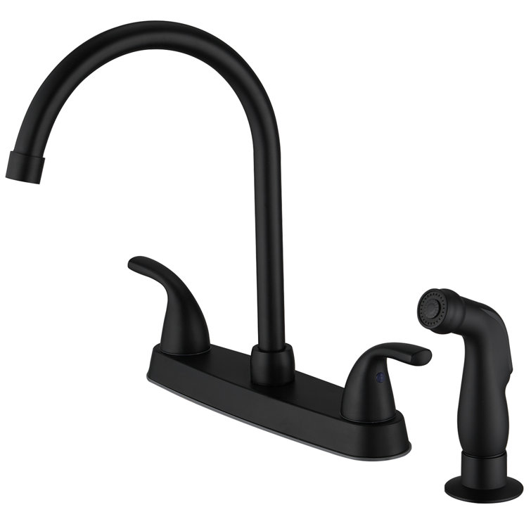 Matte Black Double Handle Bridge Kitchen Faucet with Pull-out Spray