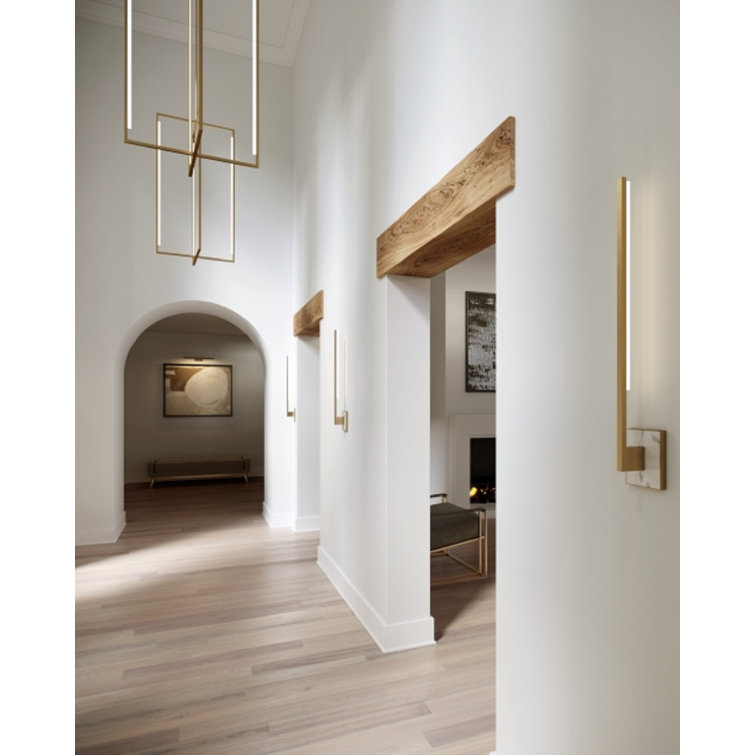Klee Dimmable LED Wall Sconce in Black with Natural Brass and White Marble