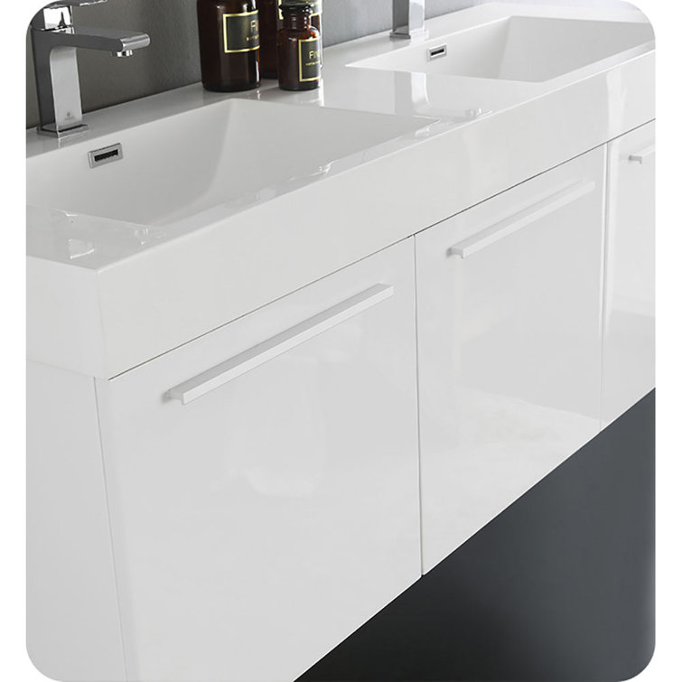 Vista 60'' Glossy White Wall Mounted Double Bathroom Vanity with Acrylic Top