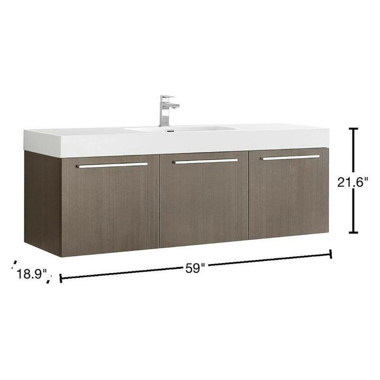 Gray Oak 60" Wall Mounted Single Sink Vanity with Acrylic Top
