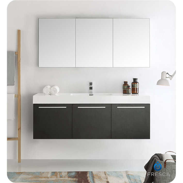Gray Oak 60" Wall Mounted Single Sink Vanity with Acrylic Top