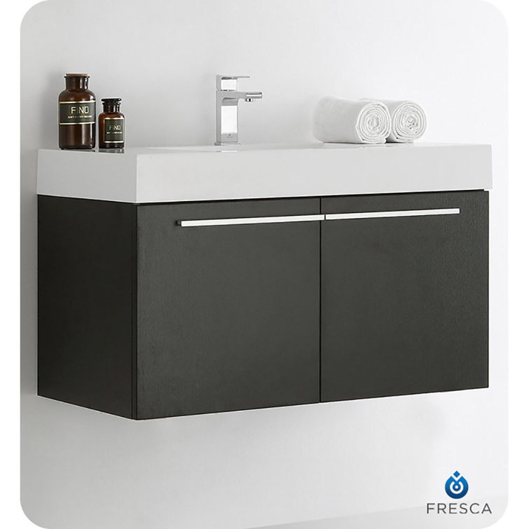 Sleek Black 35" Modern Wall-Mounted Vanity with Integrated Sink