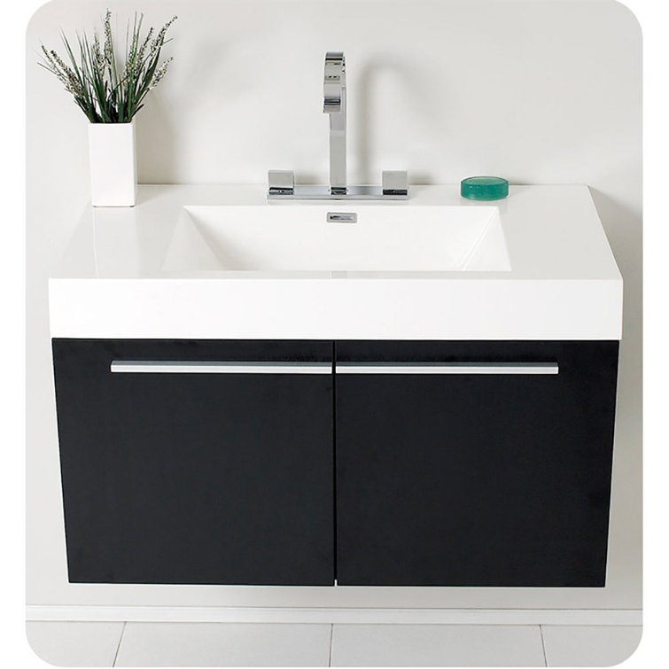 Sleek Black 35" Modern Wall-Mounted Vanity with Integrated Sink