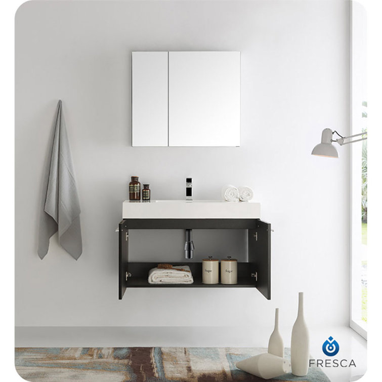 Sleek Black 35" Modern Wall-Mounted Vanity with Integrated Sink