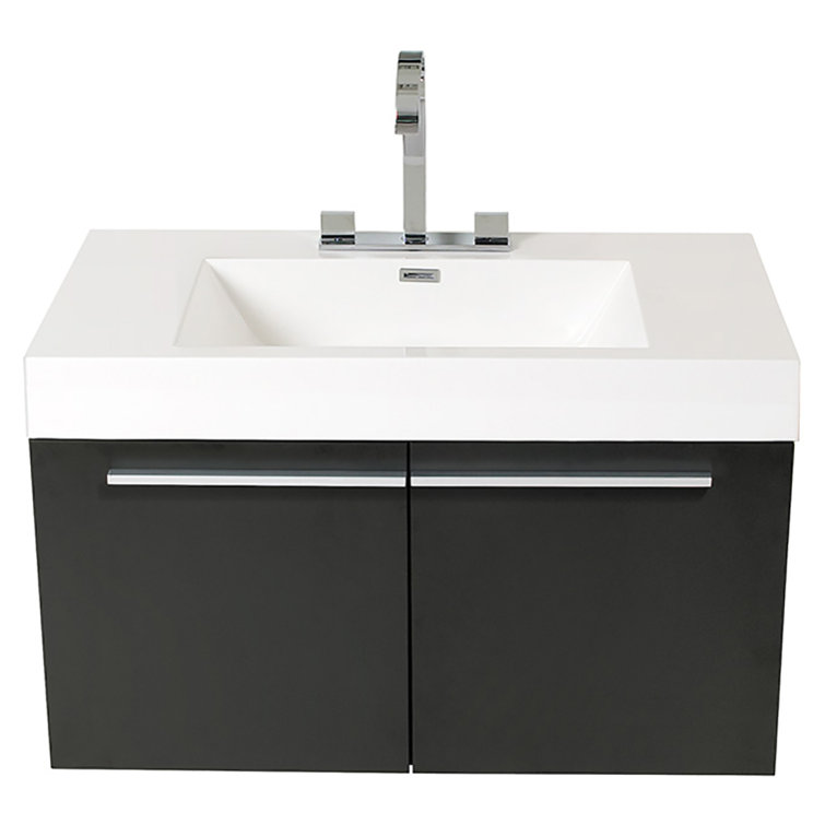 Sleek Black 35" Modern Wall-Mounted Vanity with Integrated Sink