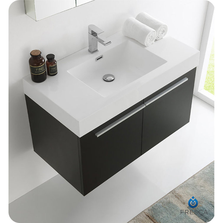 Sleek Black 35" Modern Wall-Mounted Vanity with Integrated Sink