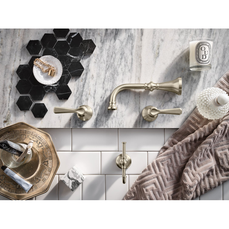 Brushed Nickel Wall Mounted Widespread Bathroom Faucet